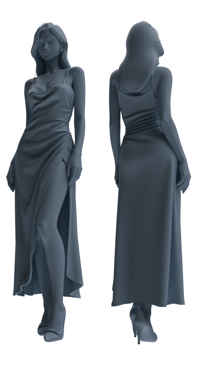 Detail view of MRY-SFW LYTR895 Satin Dress Woman Figure Modern Model 3 pcs Model