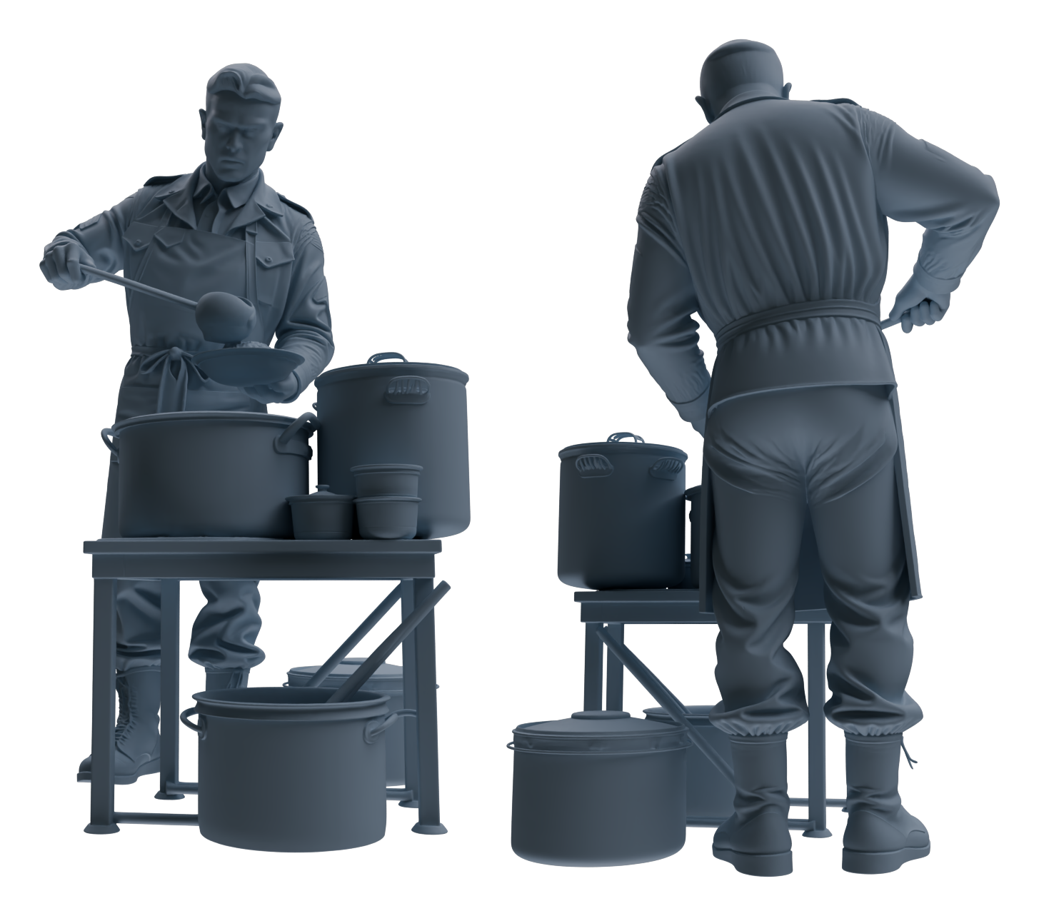 Detail view of MRY-SFW LYGR592 Historical WWII U.S. Army Seven-Person Mess Hall Group Model