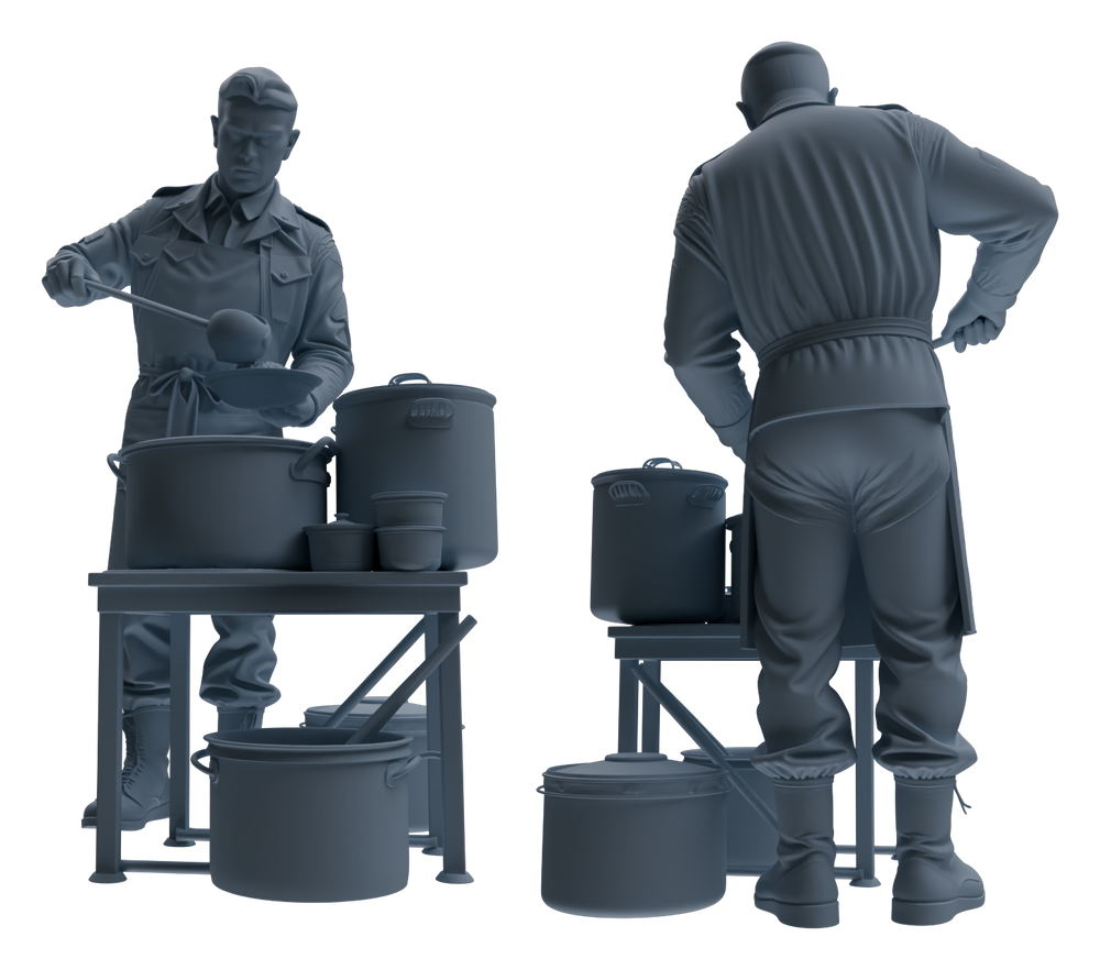 Detail view of MRY-SFW LYGR592 Historical WWII U.S. Army Seven-Person Mess Hall Group Model