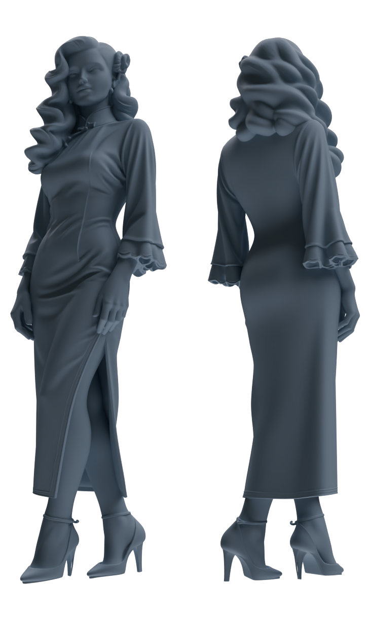 Detail view of MRY-SFW LYTR856 Cheongsam Woman Figure Modern Model 3 pcs Miniature Car Diorama Figures Scene Props Accessories Resin Model