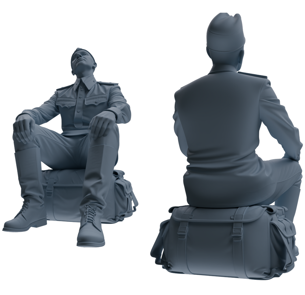 Detail view of MRY-SFW LYGR734 WWII Soviet Army War Scene Seven-Person Rest Group Model