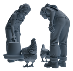 Detail view of MRY-SFW LYTR915 Farm Worker with Poultry and Horse Modern Model 3 pcs Model
