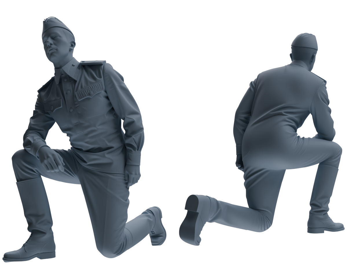 Detail view of MRY-SFW LYGR730 WWII Soviet Army War Scene Six-Person Criticism Group Model