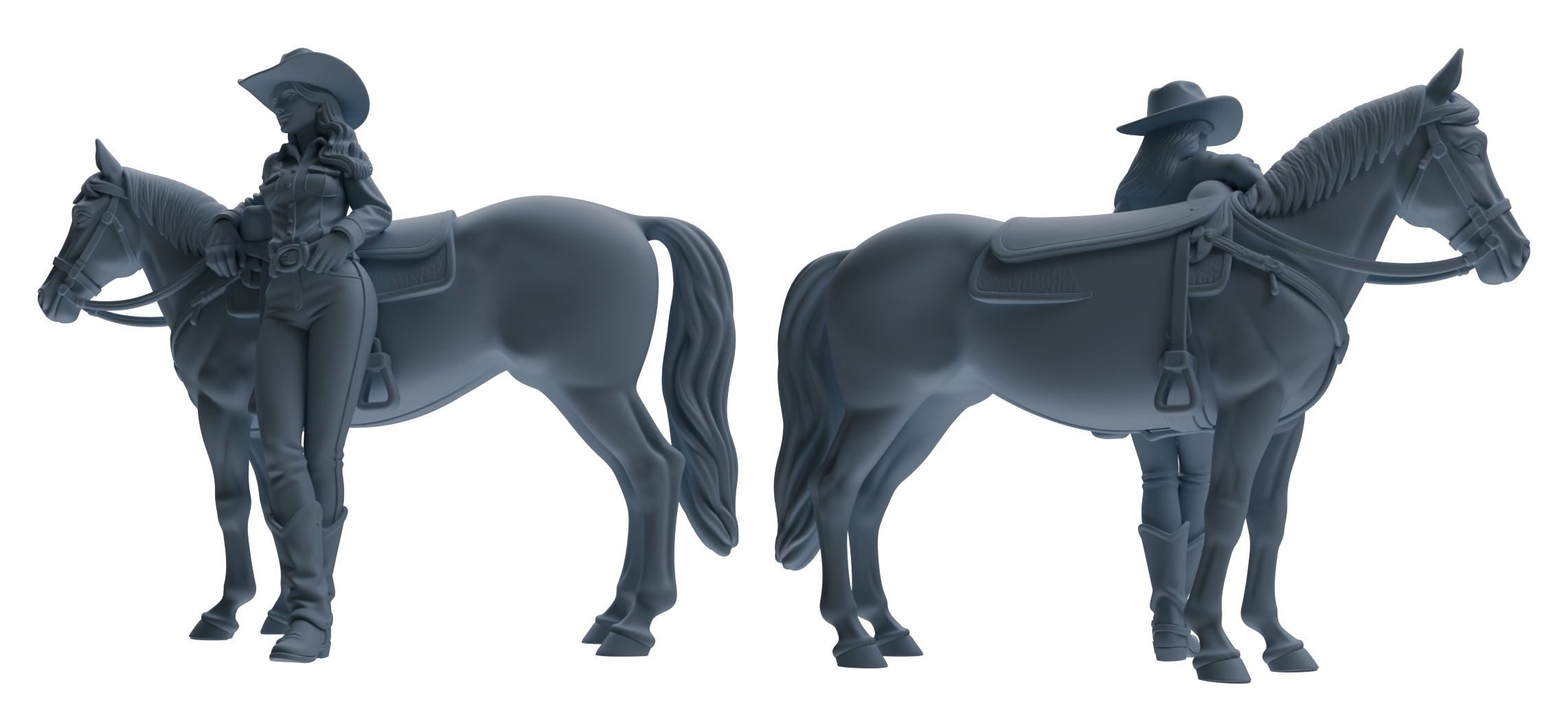 Detail view of MRY-SFW LYTR911 Cowgirl with Horse Modern Model 4 pcs Model