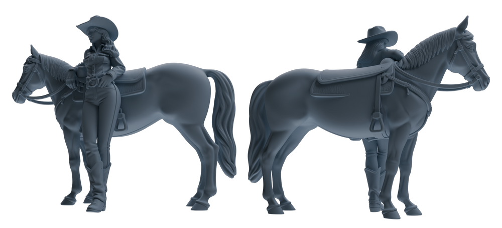 Detail view of MRY-SFW LYTR911 Cowgirl with Horse Modern Model 4 pcs Model
