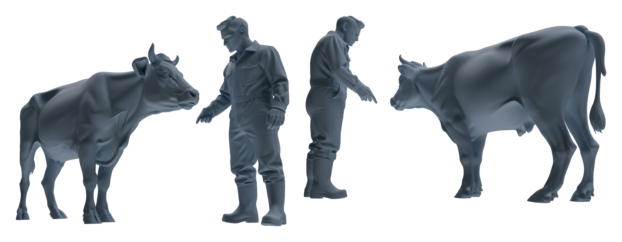 Detail view of MRY-SFW LYTR914 Farm Worker with Cow Modern Model 3 pcs Model