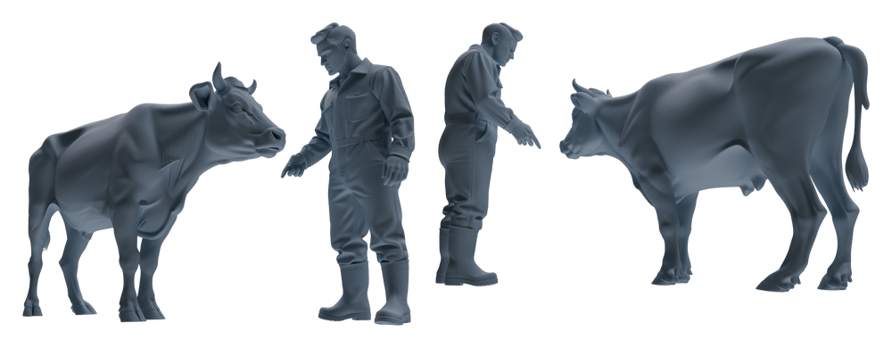 Detail view of MRY-SFW LYTR914 Farm Worker with Cow Modern Model 3 pcs Model