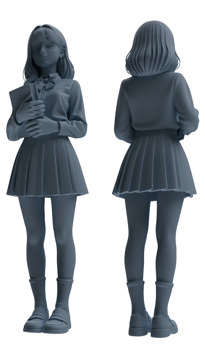 Detail view of MRY-SFW LYTR849 Long Hair JK Uniform School Girl Figure Modern Model 4 pcs Miniature Car Diorama Figures Scene Props Accessories Resin Model