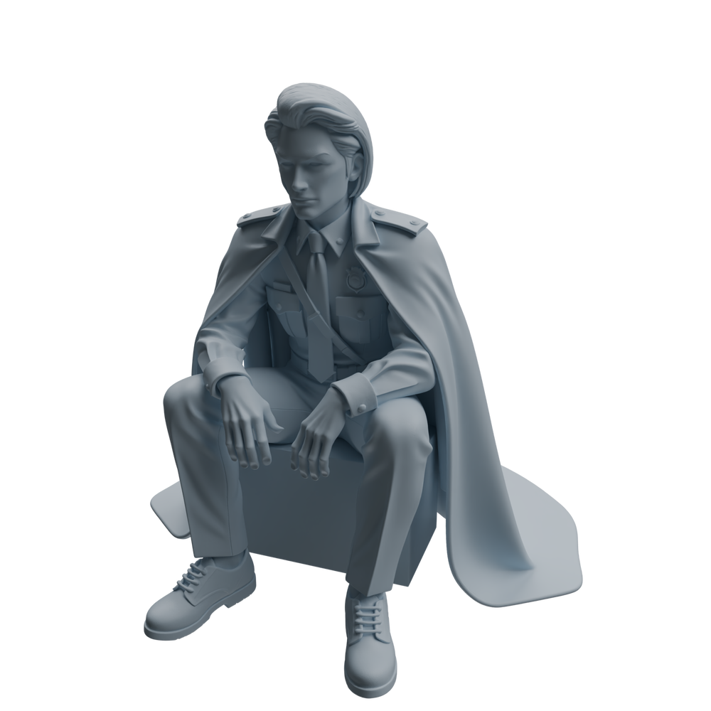 Detail view of MRY-SFW LYTR950 Cloak Uniform Sitting Male Character Modern Model 3 pcs Model