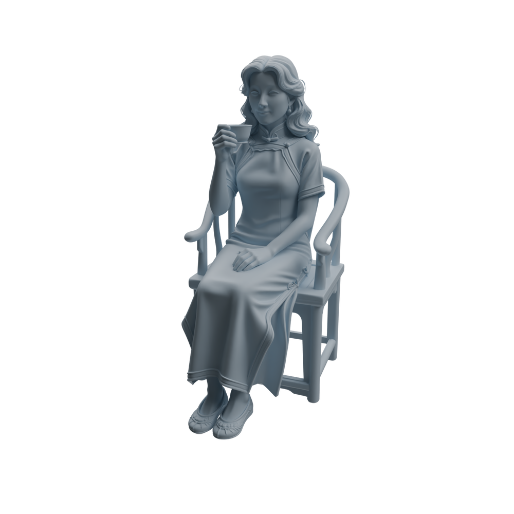 Detail view of MRY-SFW LYTR984 Republic of China Qipao Lady Tea Character Modern Model 3 pcs Model
