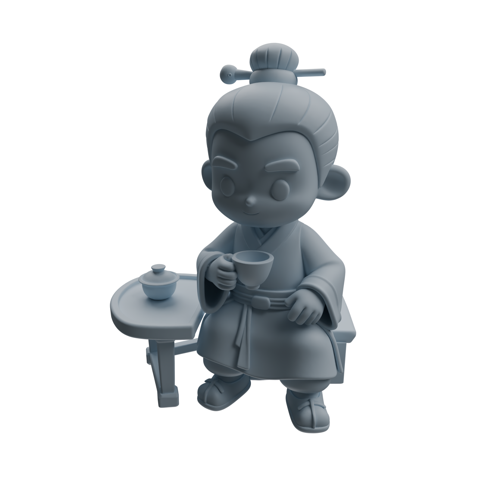Detail view of MRY-SFW LYTR976 Ancient Scholar Tea Drinking Character Modern Model 4 pcs Model