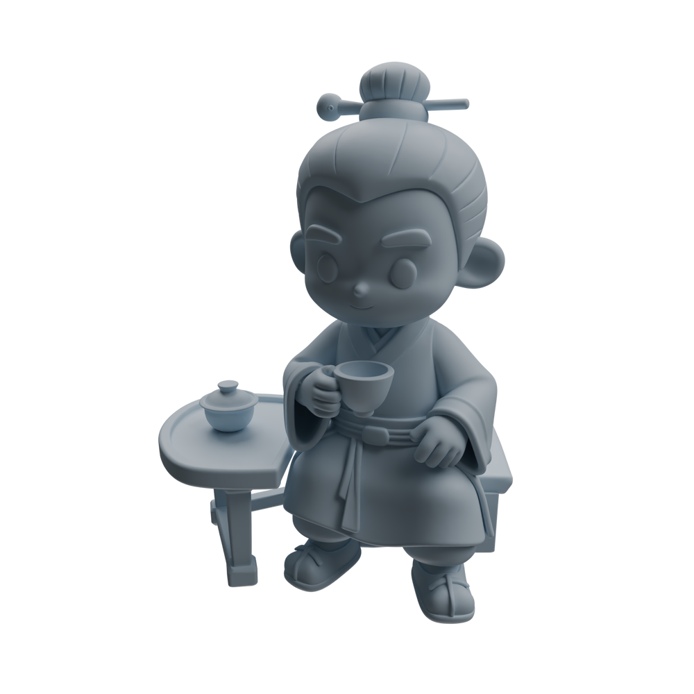 Detail view of MRY-SFW LYTR976 Ancient Scholar Tea Drinking Character Modern Model 4 pcs Model