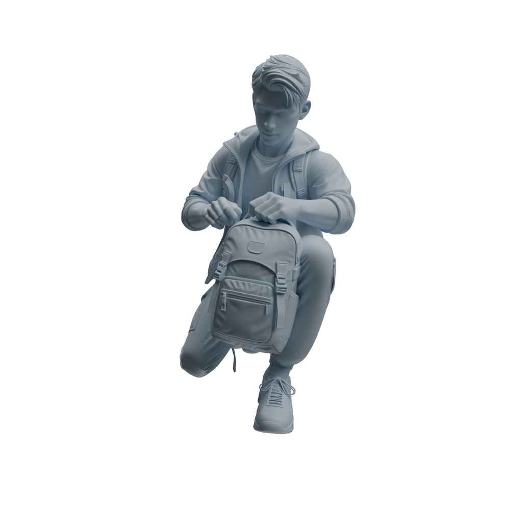 Detail view of MRY-SFW LYTR1022 Male Camping Preparation Character Modern Model 4 pcs Model