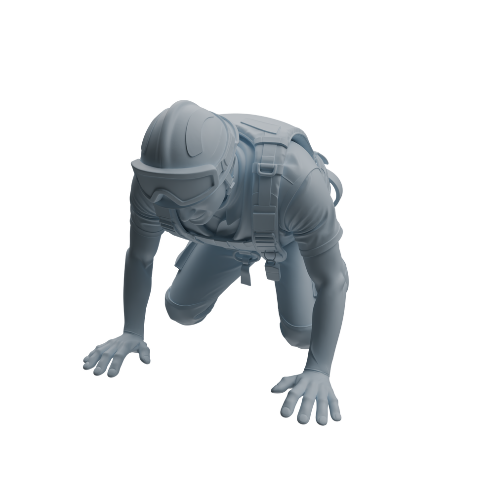 Detail view of MRY-SFW LYTR1067 Rescue Tactical Pose Firefighter Character Modern Model 3 pcs Model