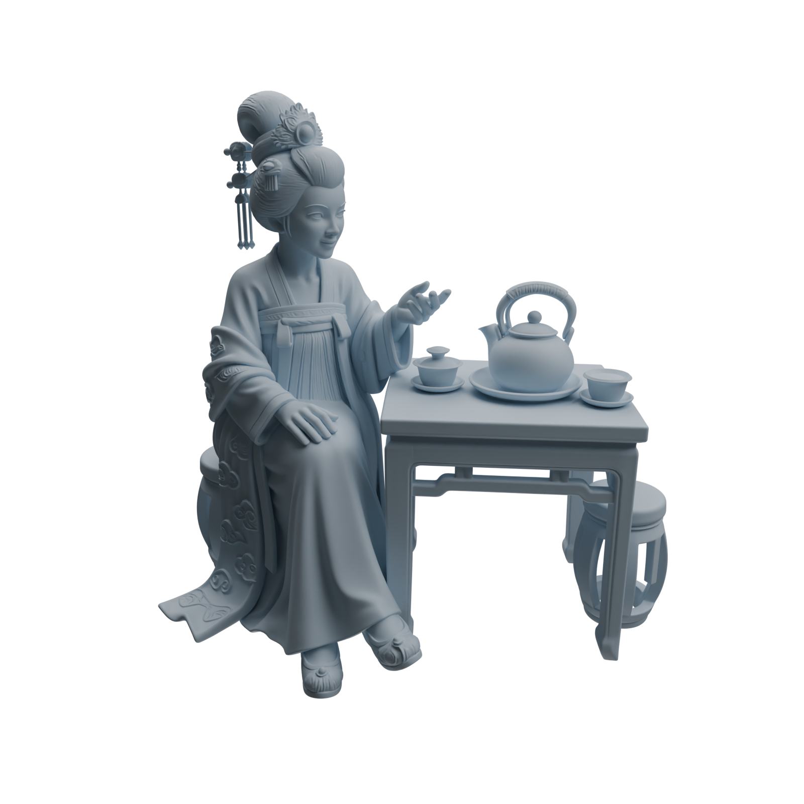 Detail view of MRY-SFW LYTR983 Ancient Lady Tea Tasting Character Modern Model 3 pcs Model
