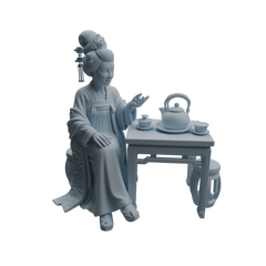 Detail view of MRY-SFW LYTR983 Ancient Lady Tea Tasting Character Modern Model 3 pcs Model