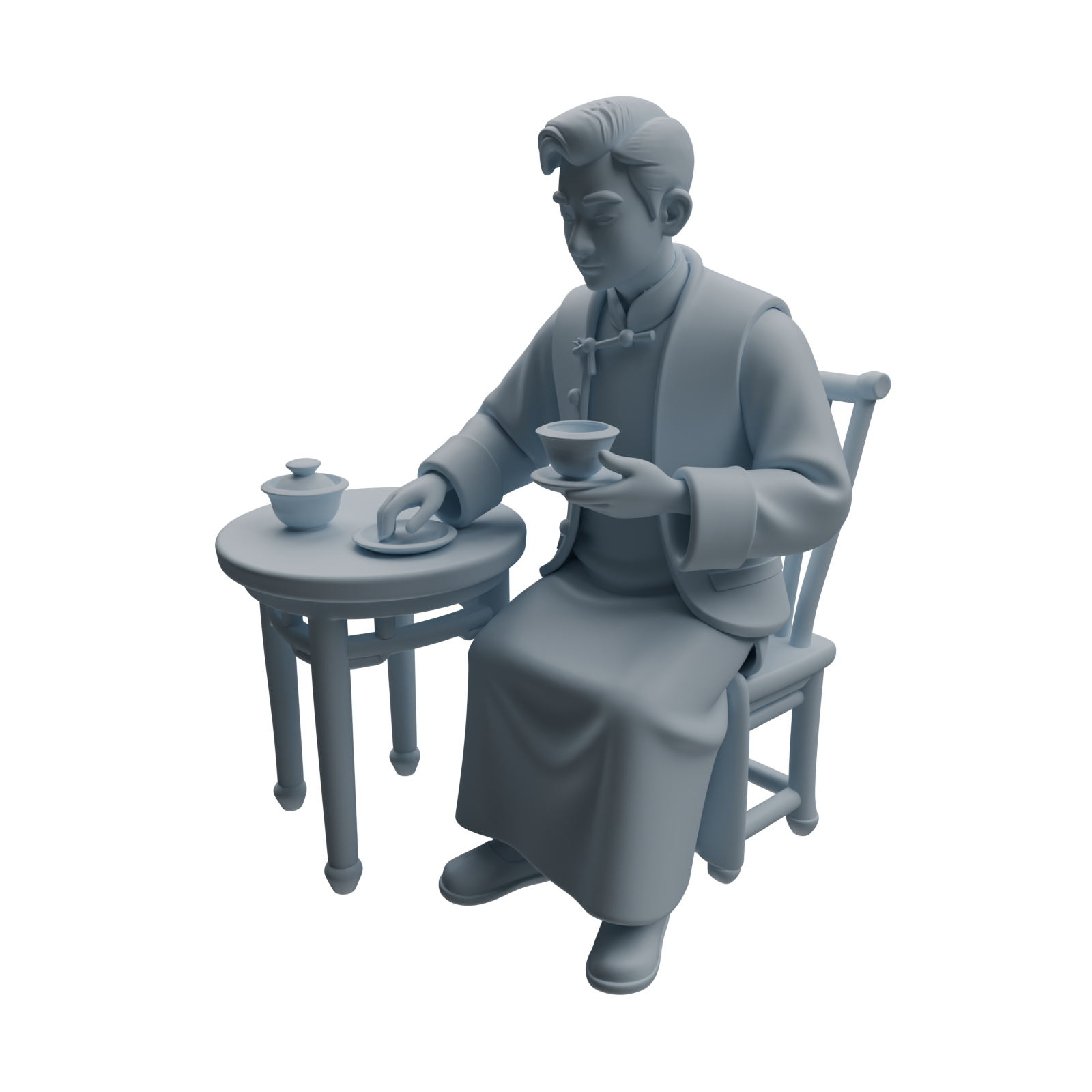 Detail view of MRY-SFW LYTR980 Republic of China Scholar Tea Character Modern Model 3 pcs Model