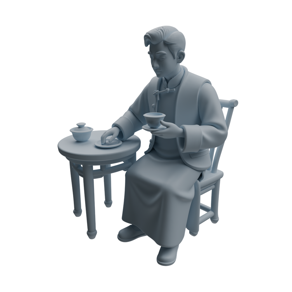 Detail view of MRY-SFW LYTR980 Republic of China Scholar Tea Character Modern Model 3 pcs Model
