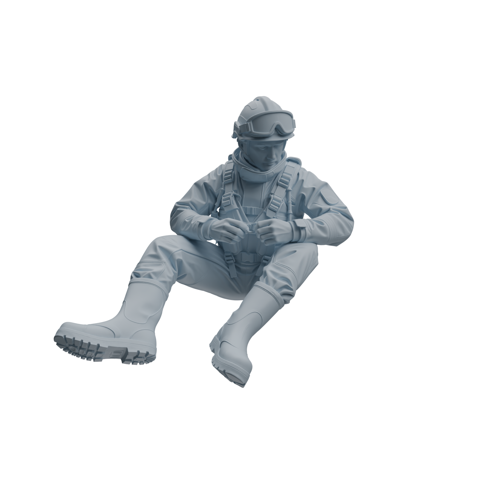 Detail view of MRY-SFW LYTR1068 Water Rescue Sitting Pose Firefighter Character Modern Model 4 pcs Model