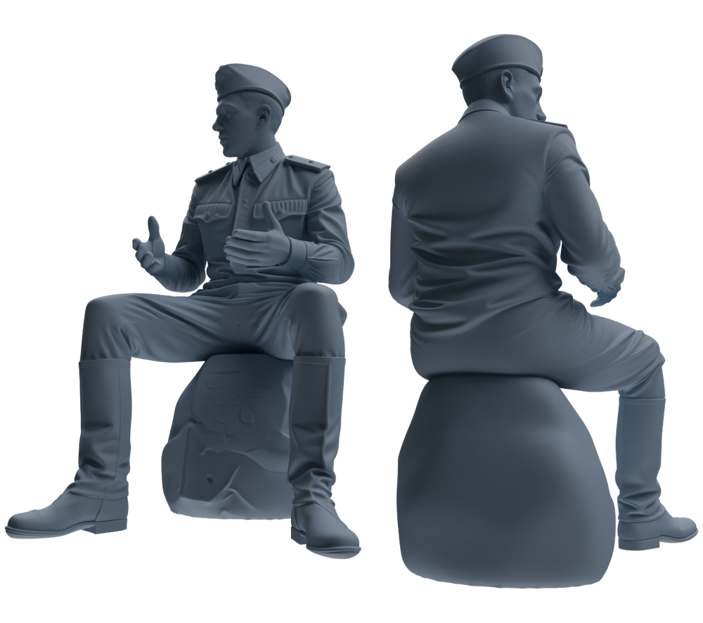 Detail view of MRY-SFW LYGR729 WWII Soviet Army War Scene Six-Person Conversation Group Model