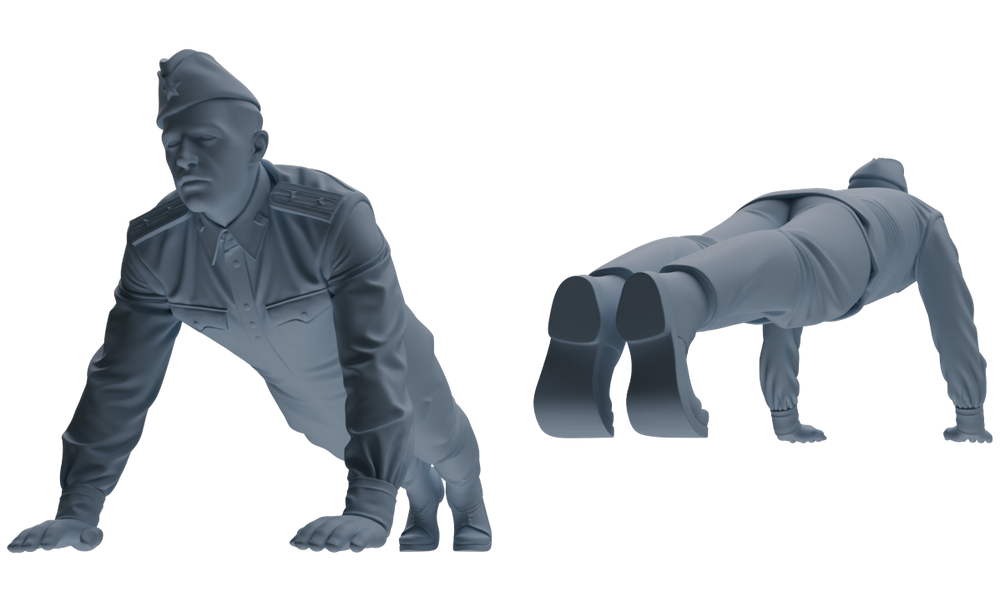 Detail view of MRY-SFW LYGR728 WWII Soviet Army War Scene Six-Person Physical Training Group Model