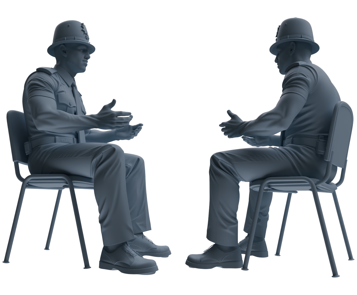 Detail view of MRY-SFW LYGR802 Modern British Police Six-Person Conversation Group Model
