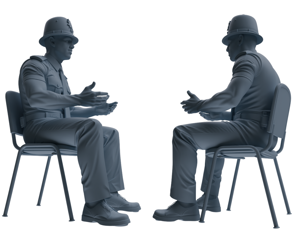 Detail view of MRY-SFW LYGR802 Modern British Police Six-Person Conversation Group Model