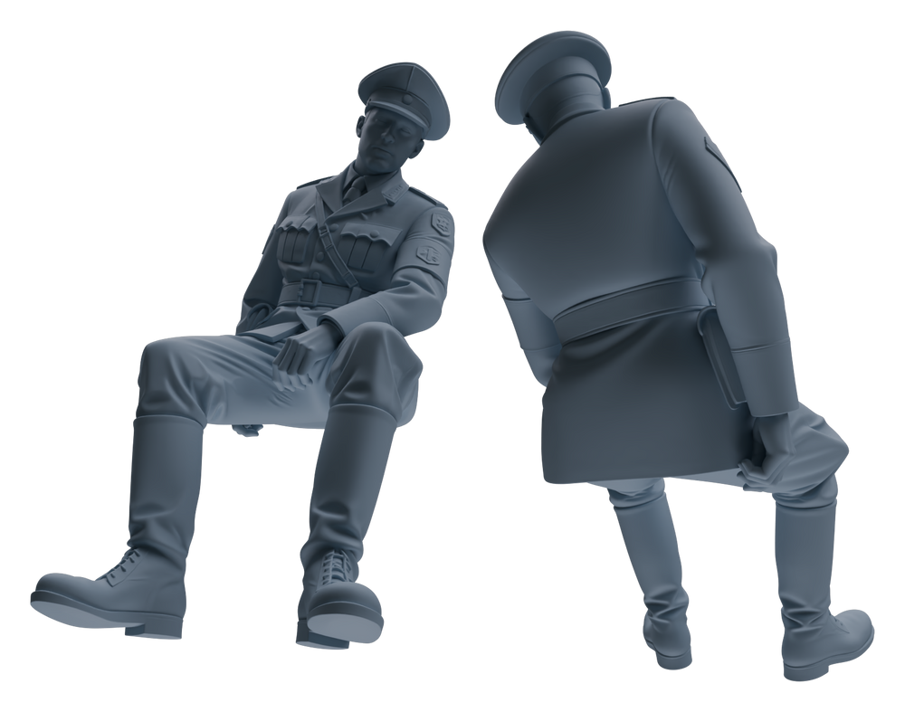 Detail view of MRY-SFW LYGR587 WWII French Army Seven-Person Rest Group Model