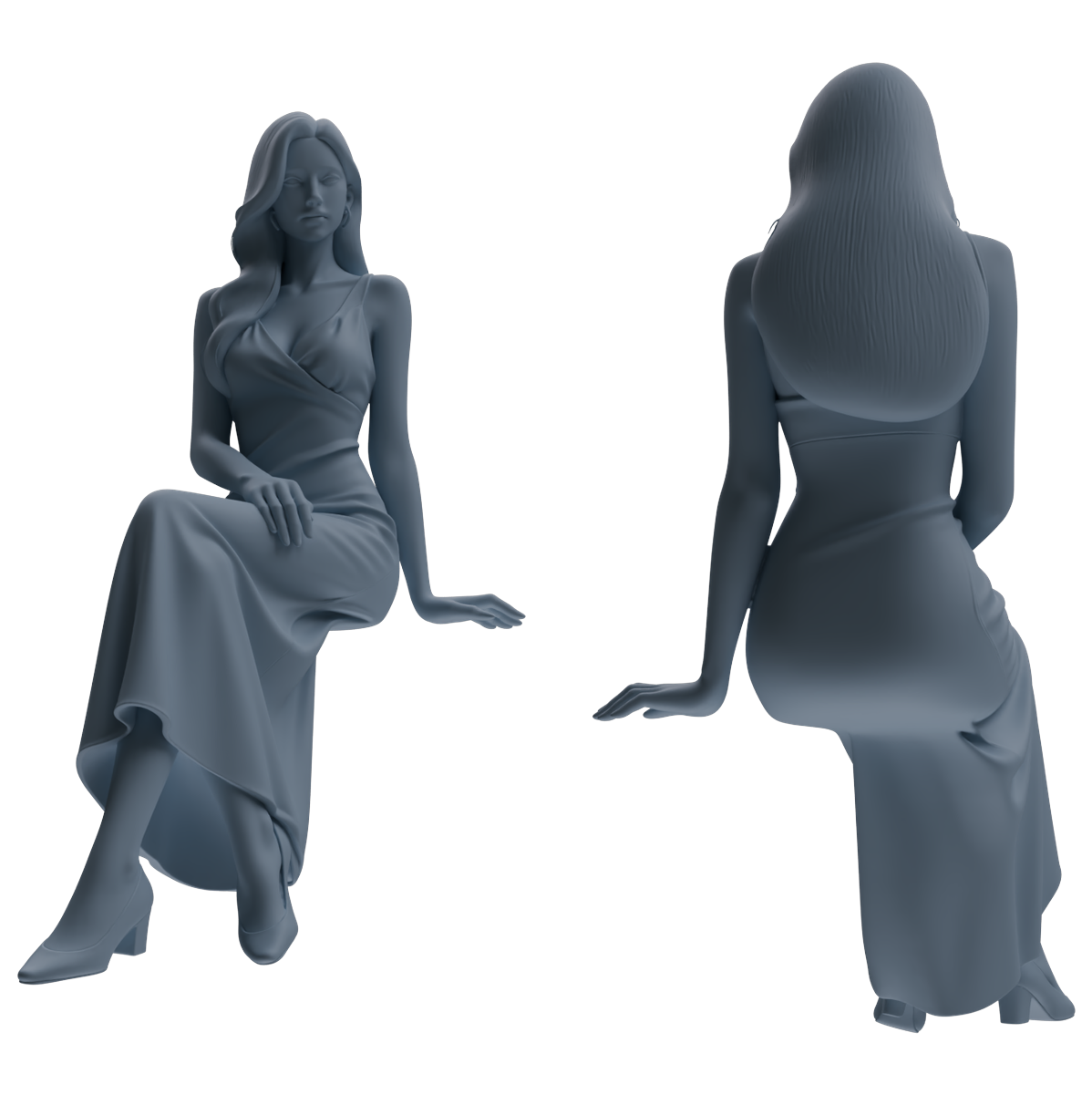 Detail view of MRY-SFW LYTR895 Satin Dress Woman Figure Modern Model 3 pcs Model