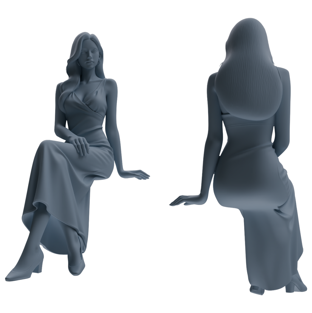 Detail view of MRY-SFW LYTR895 Satin Dress Woman Figure Modern Model 3 pcs Model