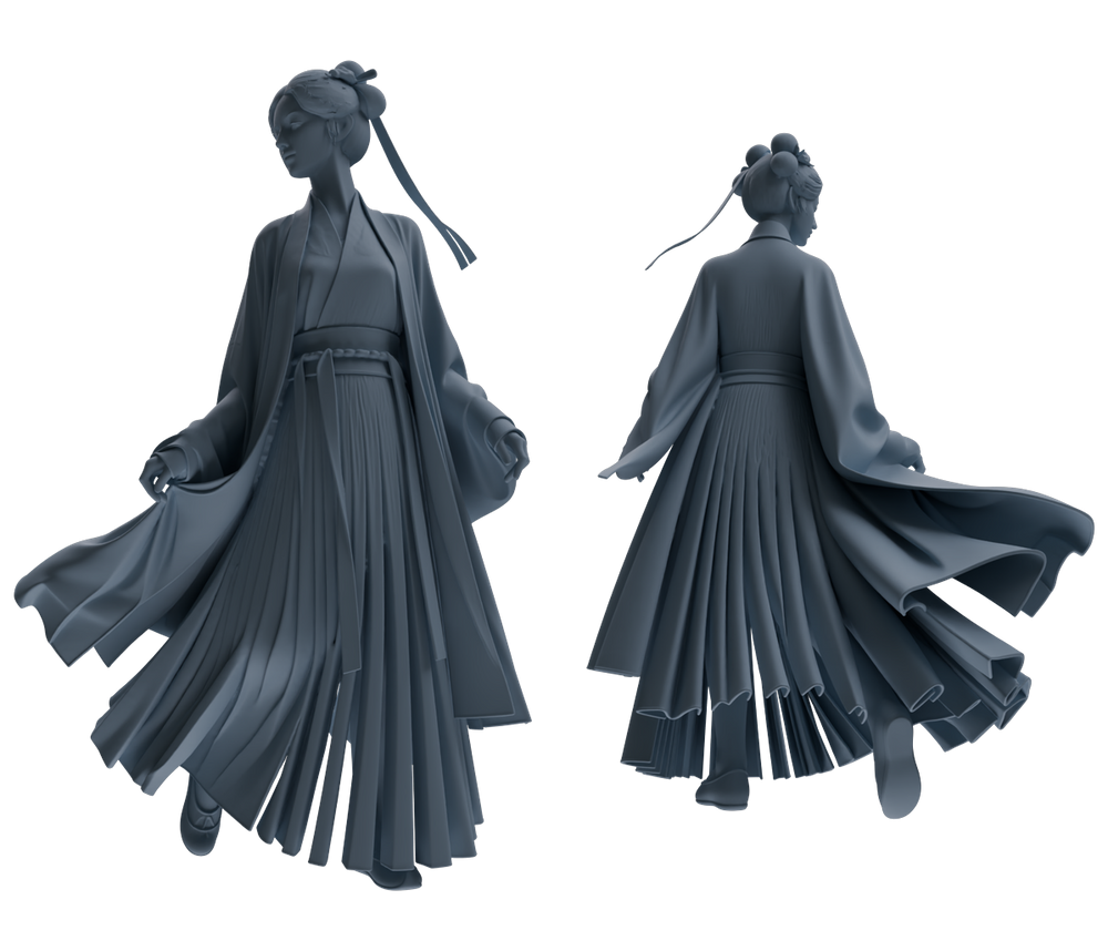 Detail view of MRY-SFW LYTR890 Ancient Hanfu Woman Figure Modern Model 3 pcs Model