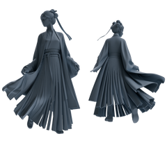 Detail view of MRY-SFW LYTR890 Ancient Hanfu Woman Figure Modern Model 3 pcs Model