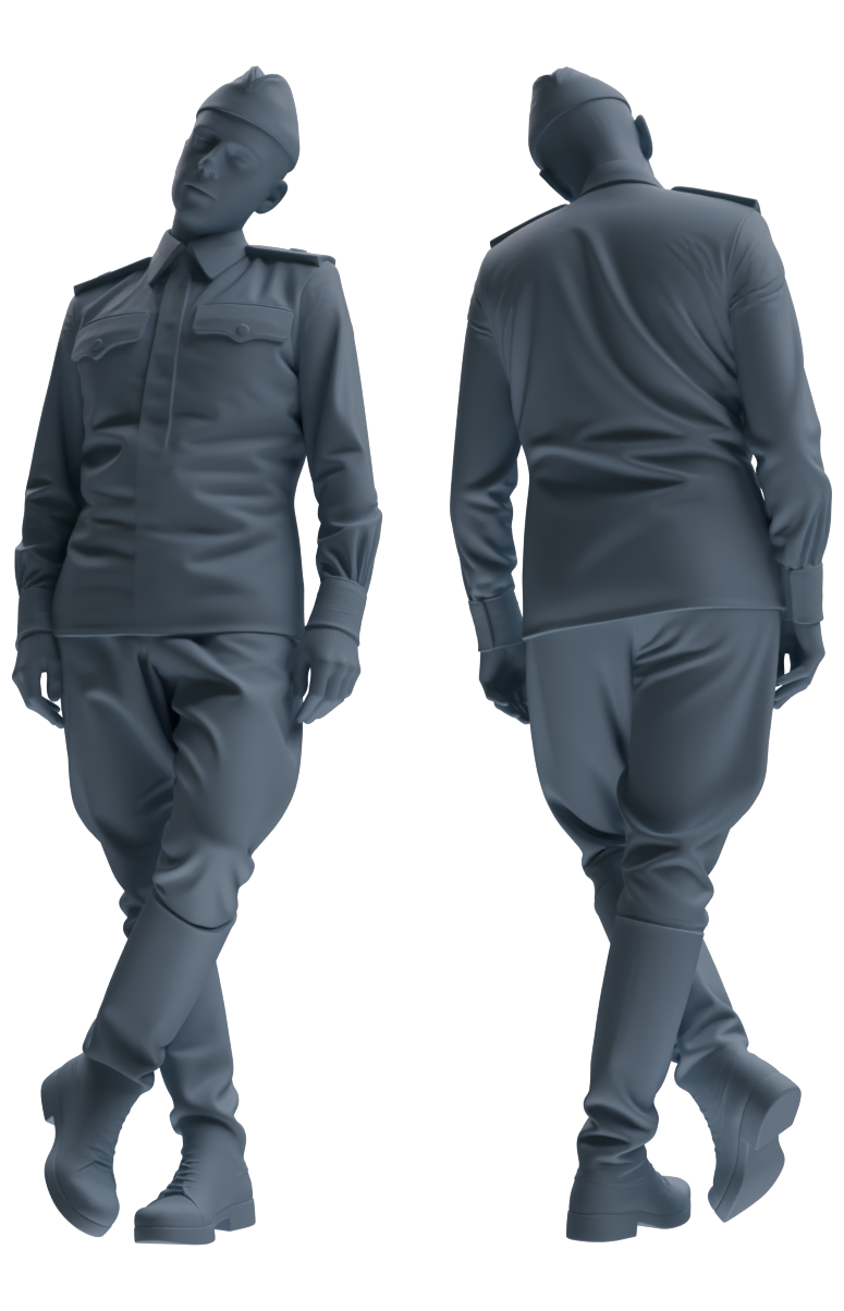 Detail view of MRY-SFW LYGR734 WWII Soviet Army War Scene Seven-Person Rest Group Model