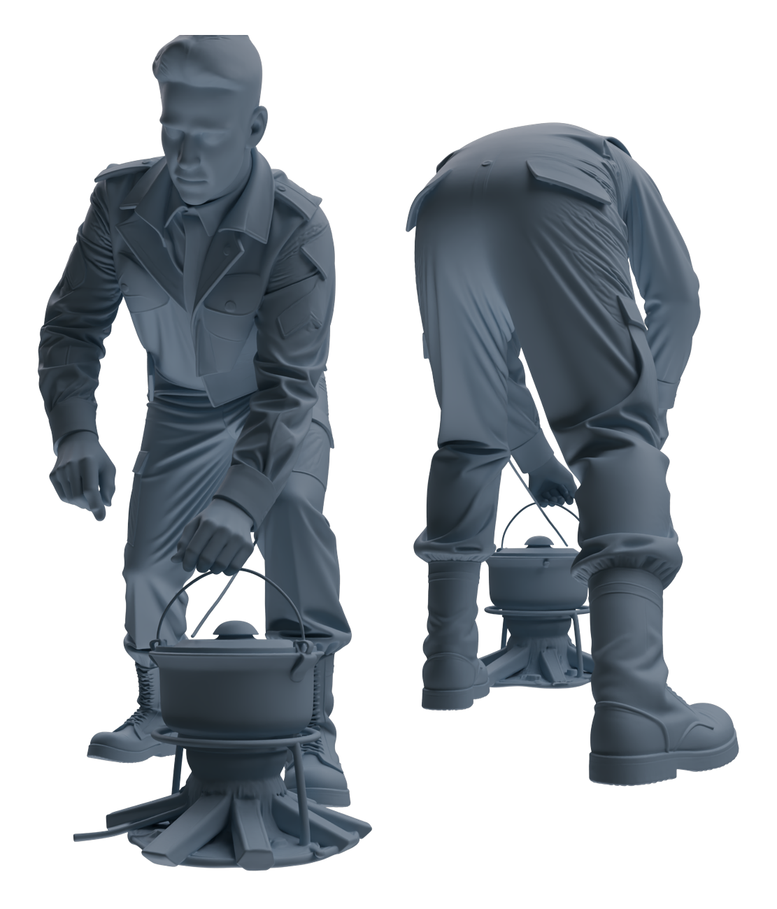 Detail view of MRY-SFW LYGR593 Historical WWII U.S. Army Five-Person Dining Group Model