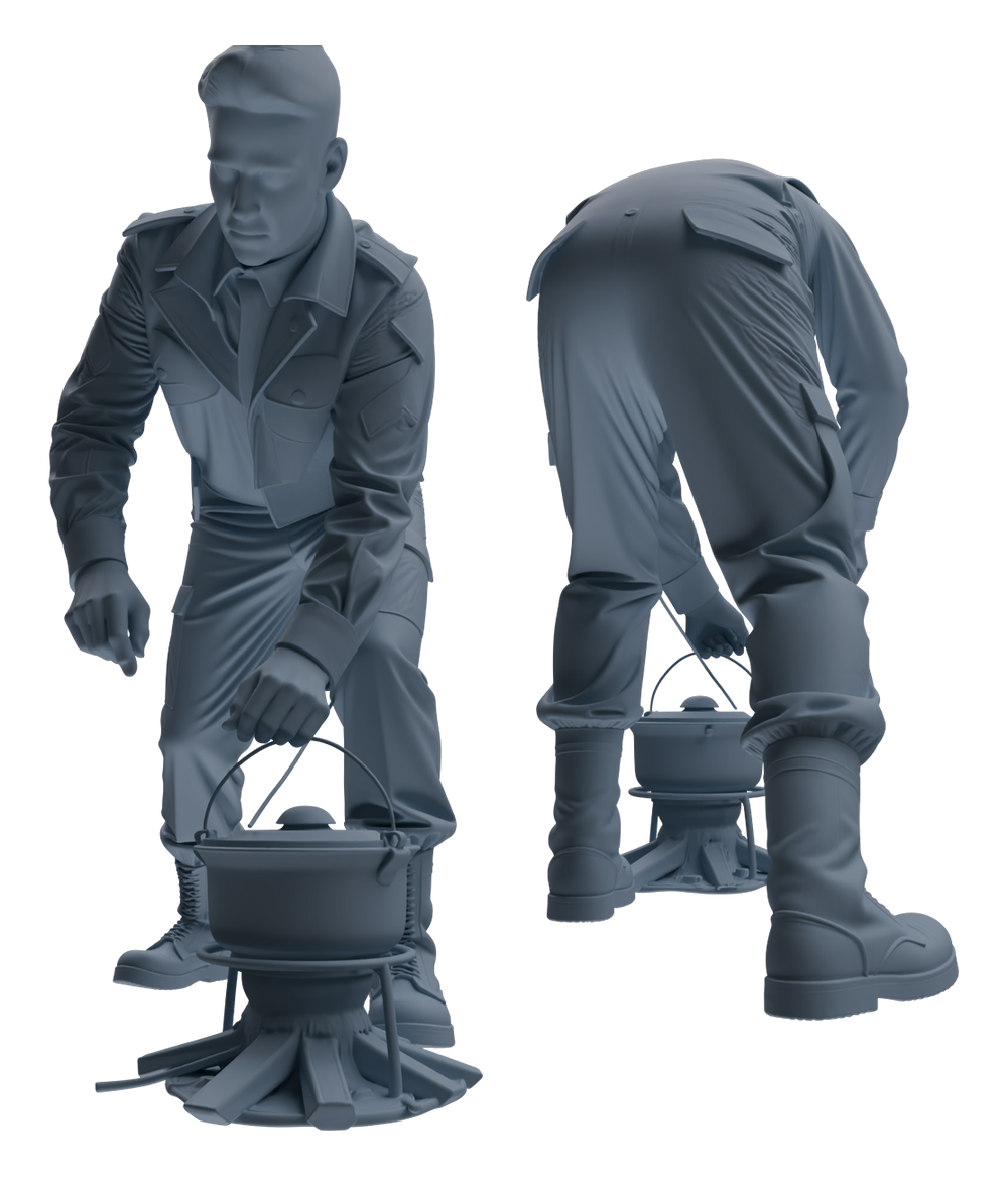 Detail view of MRY-SFW LYGR593 Historical WWII U.S. Army Five-Person Dining Group Model