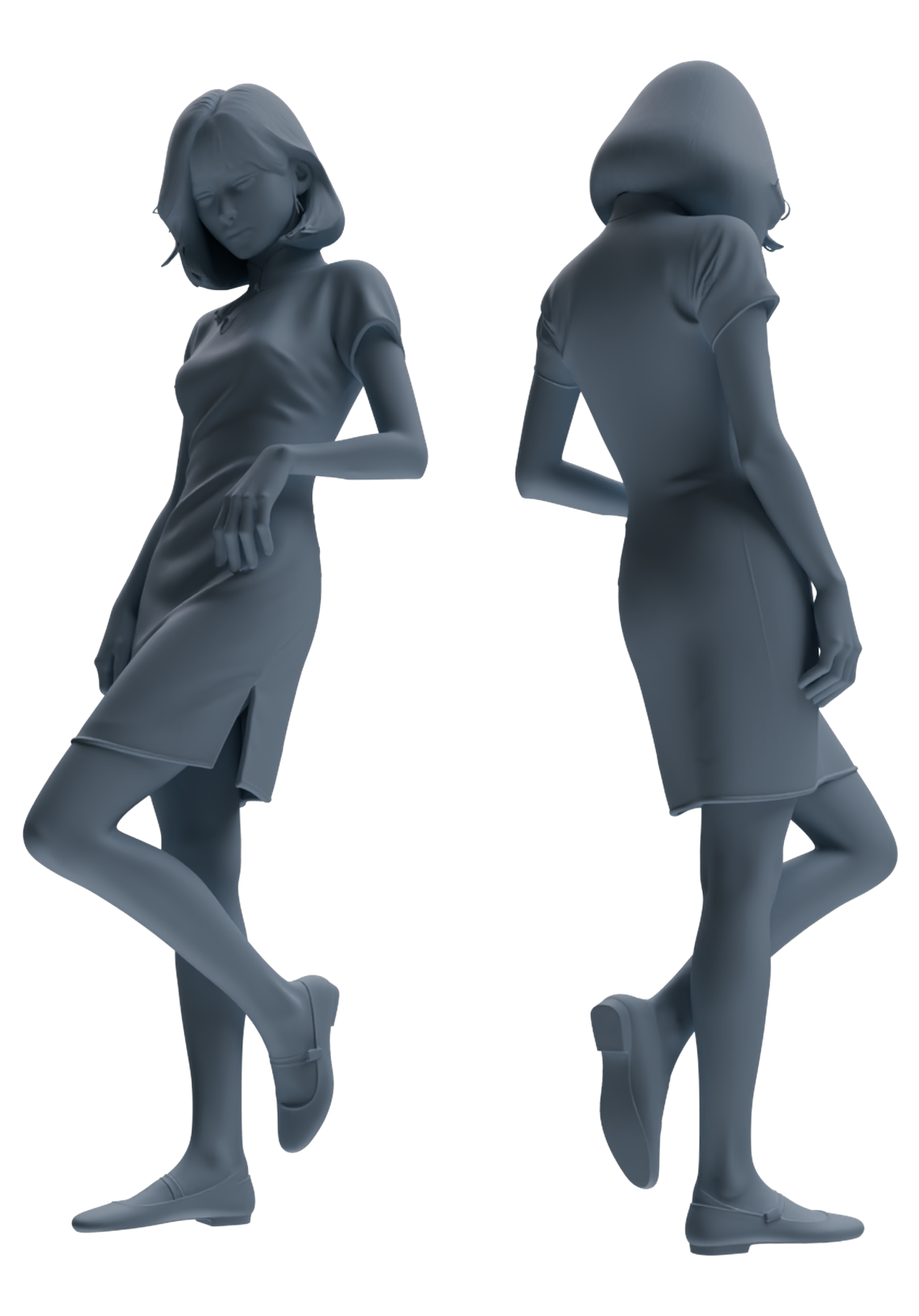 Detail view of MRY-SFW LYTR894 Republic of China Style Qipao Woman Figure Modern Model 3 pcs Model