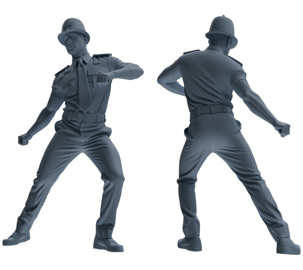 Detail view of MRY-SFW LYGR807 Modern British Police Six-Person Dancing Group Model