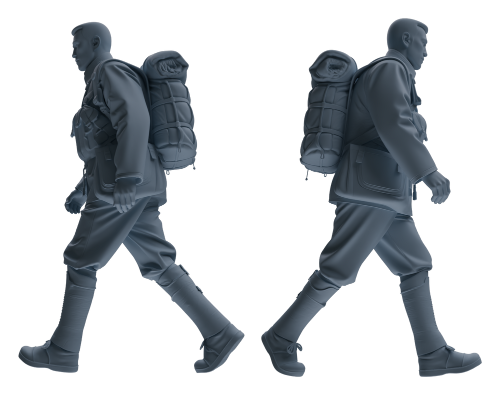 Detail view of MRY-SFW LYGR605 Historical People's Liberation Army Six-Person Carrying Group Model