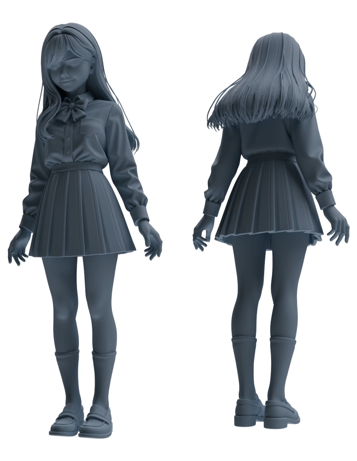Detail view of MRY-SFW LYTR849 Long Hair JK Uniform School Girl Figure Modern Model 4 pcs Miniature Car Diorama Figures Scene Props Accessories Resin Model