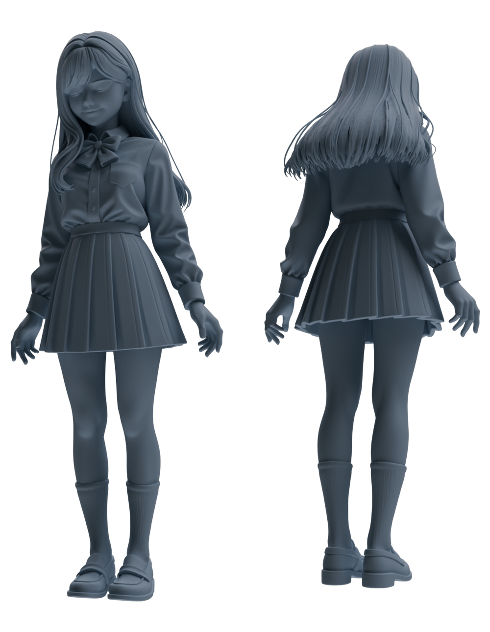 Detail view of MRY-SFW LYTR849 Long Hair JK Uniform School Girl Figure Modern Model 4 pcs Miniature Car Diorama Figures Scene Props Accessories Resin Model
