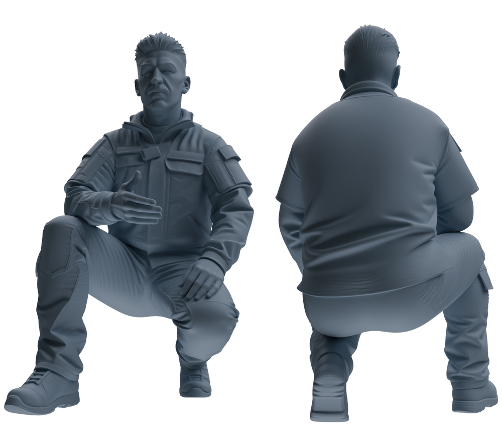 Detail view of MRY-SFW LYGR683 Modern U.S. Military Six-Person Crouching Position Model