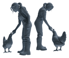 Detail view of MRY-SFW LYTR915 Farm Worker with Poultry and Horse Modern Model 3 pcs Model