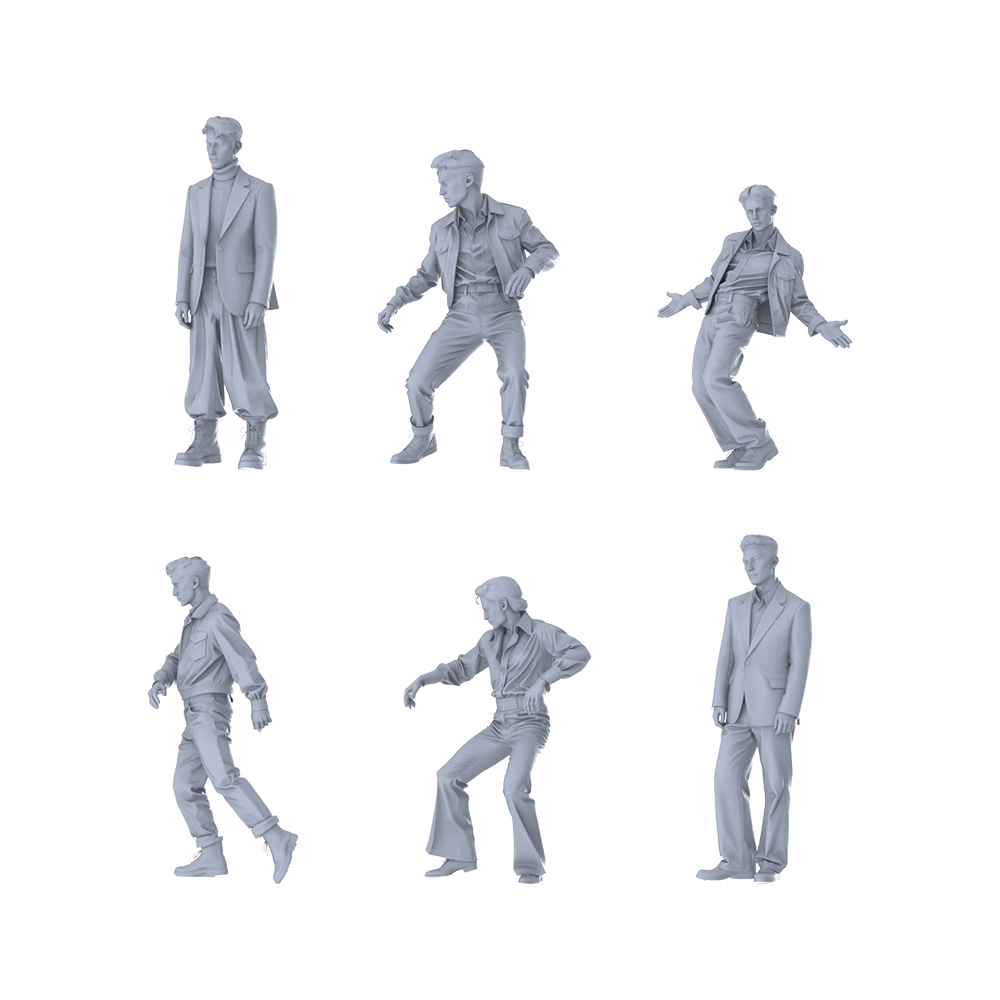 MRY-SFW LYTR609 Vintage Trend Style Youth Male Multi-Pose Six-Person Set Miniature Car Diorama Figures Scene Props Accessories Resin 3D Printed Resin Model Kit by SSMODEL