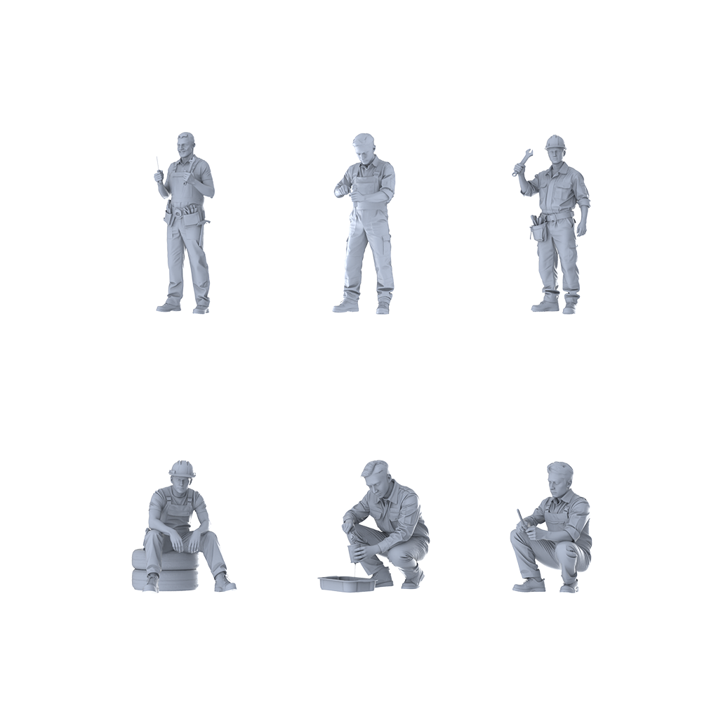 MRY-SFW LYTR587 Modern Mechanical Maintenance Workers Pose Group of 6 Miniature Car Diorama Figures Scene Props Accessories Resin 3D Printed Resin Model Kit by SSMODEL