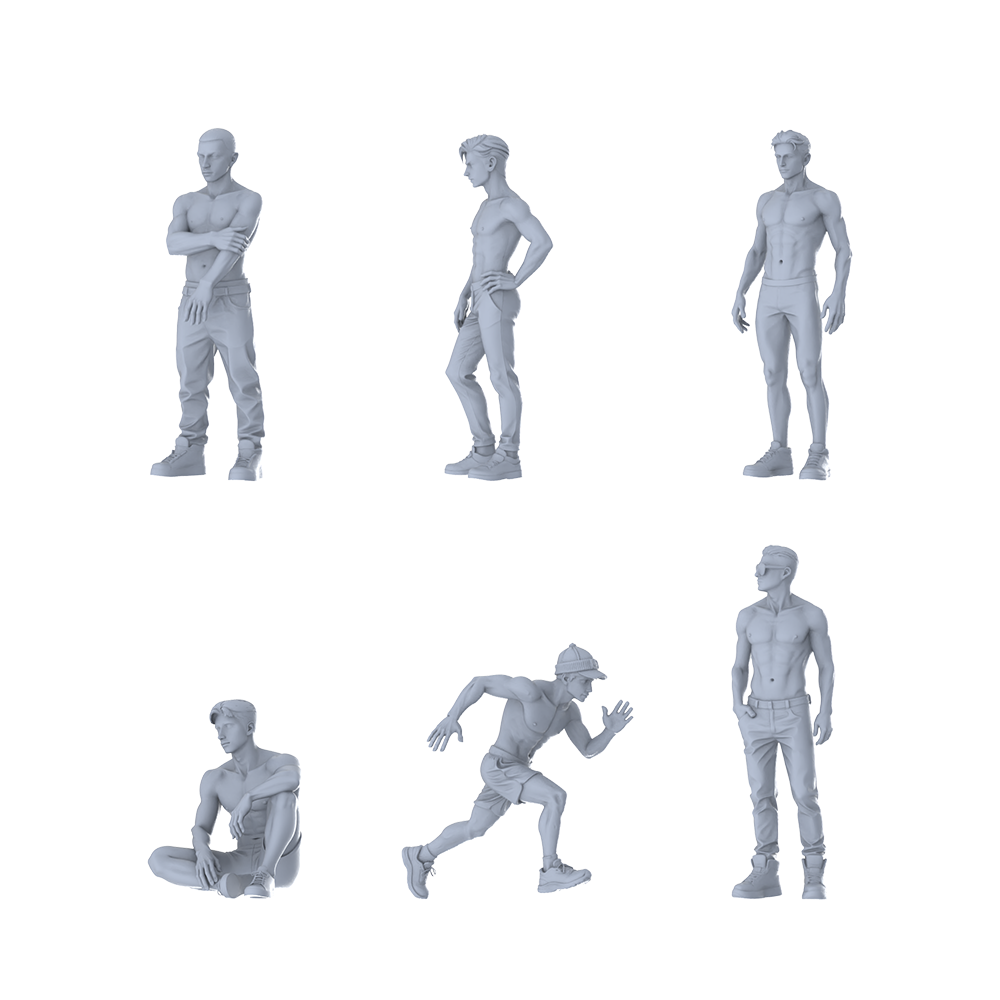 MRY-SFW LYTR610 Modern Fitness Style Muscular Youth Male Multi-Pose Six-Person Set Miniature Car Diorama Figures Scene Props Accessories Resin 3D Printed Resin Model Kit by SSMODEL