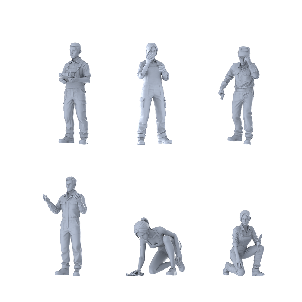 MRY-SFW LYTR590 Modern Comprehensive Maintenance Service Workers Pose Group of 6 Miniature Car Diorama Figures Scene Props Accessories Resin 3D Printed Resin Model Kit by SSMODEL