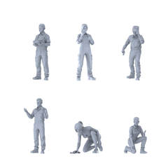 MRY-SFW LYTR590 Modern Comprehensive Maintenance Service Workers Pose Group of 6 Miniature Car Diorama Figures Scene Props Accessories Resin 3D Printed Resin Model Kit by SSMODEL