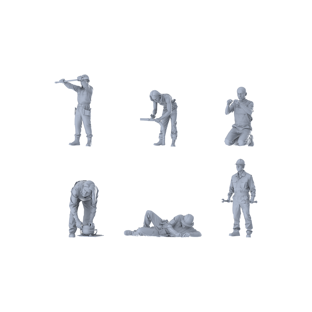 MRY-SFW LYTR588 Modern Plumbing Maintenance Workers Pose Group of 6 Miniature Car Diorama Figures Scene Props Accessories Resin 3D Printed Resin Model Kit by SSMODEL