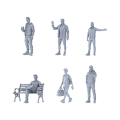 MRY-SFW LYTR607 Modern Urban Casual Style Youth Male Multi-Pose Six-Person Set Miniature Car Diorama Figures Scene Props Accessories Resin 3D Printed Resin Model Kit by SSMODEL