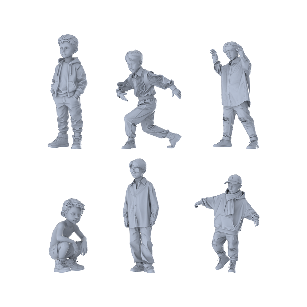 MRY-SFW LYTR625 Modern Trend Mix Style Children Multi-Pose Six-Person Set Miniature Car Diorama Figures Scene Props Accessories Resin 3D Printed Resin Model Kit by SSMODEL